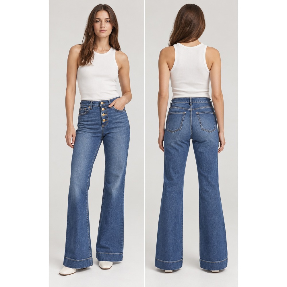 LC Lauren Conrad Jeans Womens 27x30 Flare Super High Rise Exposed Button Retro